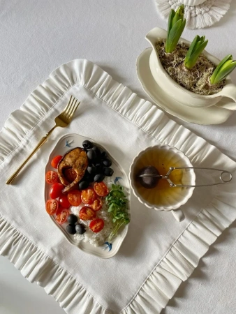 BLS-7895-75941 Комплект льняных салфеток 45x40 с рюшами 2шт белые